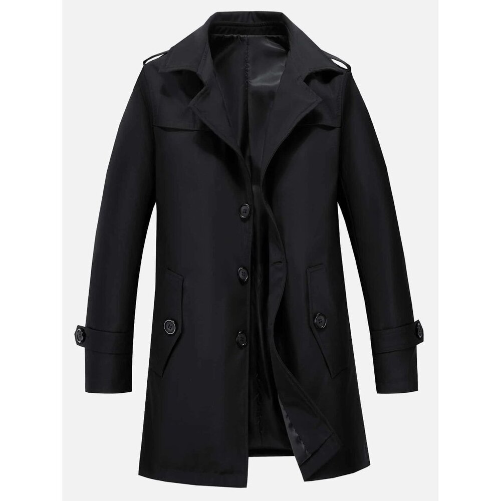 MENS classic button down belted trenchcoat trench coat black